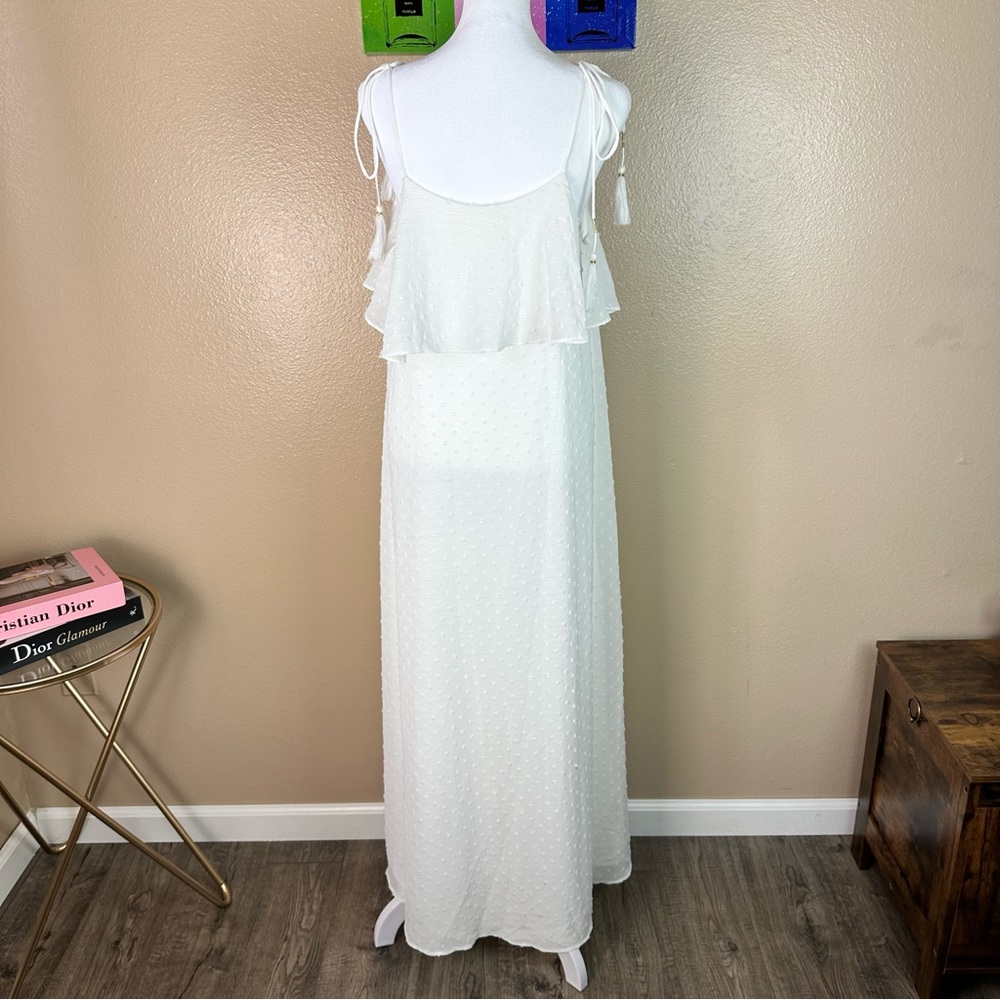 J.O.A Maxi Dress Ivory Adjustable Straps Sundress Wedding Evening Beach Medium - Picture 10 of 12